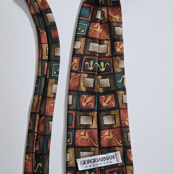 Giorgio Armani Silk Tie Handmade Italy Multicolor Geo Floral W4" L59" Boho Party - Picture 13 of 16